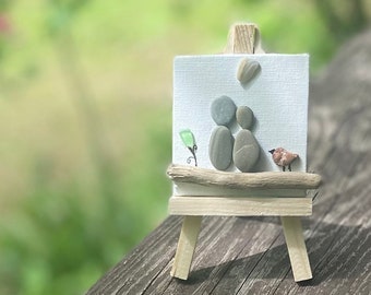 Expecting Pebble Art Couple  Mini Driftwood Art 2.5” , Baby Shower Gift , Natural Pregnancy Gift , Organic art