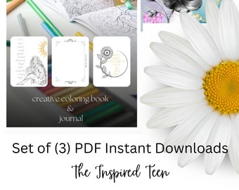 The Inspired Teen Mindful Coloring Book & Journal 3 PDF set with Self Care Guide and Tracker