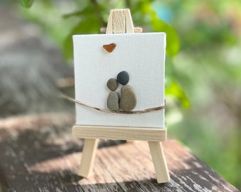 Pebble Art Couple  Mini Driftwood Art 2.5” , Love Decor , Engagement Gift , Stone  Art Wedding gift