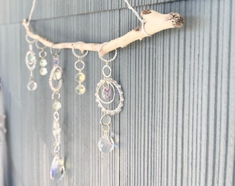 Elegant Driftwood & Crystal Suncatcher , Unique Drift Wood Art , One of a Kind Decor 24”