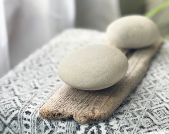 Smooth Lake Stone Set With Driftwood Base , Home Decor From Nature , Calming Meditation Stones