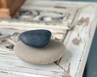 Round Healing Stone Sculpture , Sandstone and Smooth Basalt Lava Rock Set 4.5” round