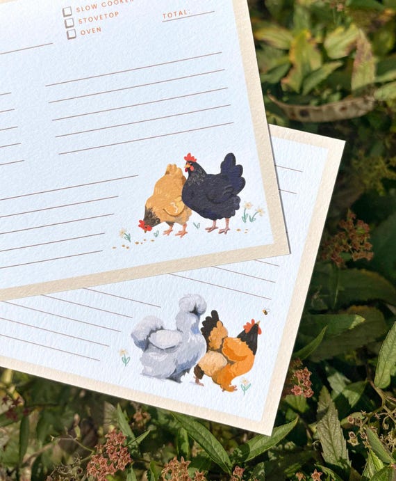 Chicken Recipe Cards: Illustrated Farmhouse Kitchen Baking Gift, Set of 12