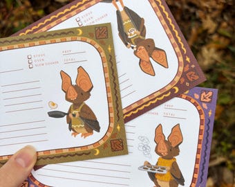 Illustrated Bat Recipe Cards: Baking Gift, Pack of 12