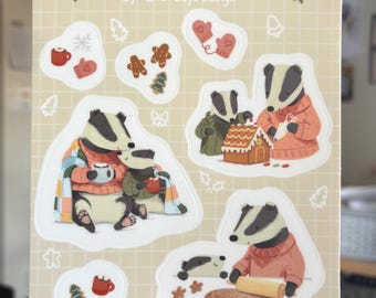 Badgers Holiday Sticker Sheet - Journal Planner Gift - Watter Bottle Stickers