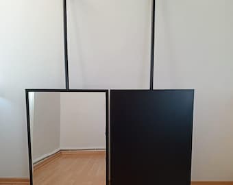 Ceiling Mounted Rectangular Bathroom Mirror, Hanging Mirror with Rod, Ceiling Suspended Vanity Mirror, Metal Framed Mirror