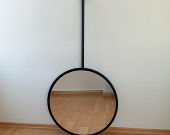 Ceiling Suspended Round Bathroom Mirror, Ceiling Mounted Circle Mirror, Metal Framed Round Mirror, Bathroom Design Mirror, Hanging Mirror