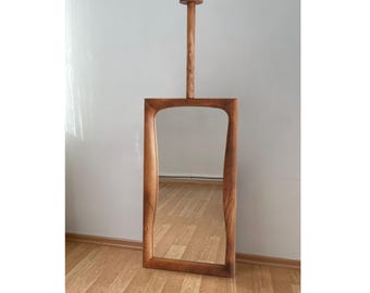 Ceiling Mounted Hanging Bathroom Mirror, Organic Walnut Wood Ceiling Suspended Mirror, Wooden Framed Hanging Vanity Mirror, Wooden Mirror