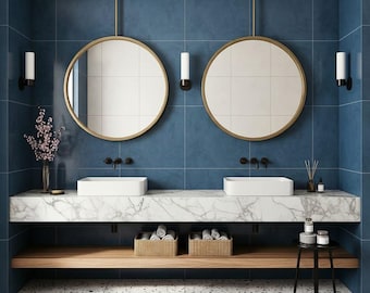 Ceiling Hanging Round Bathroom Mirror, Suspended Circle Vanity Mirror, Modern Design Sink Mirror, Metal Framed