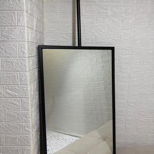 Ceiling Mounted Rectangular Bathroom Mirror, Hanging Vanity Mirror, Suspended Sink Mirror, Metal Framed, Customizable image 2
