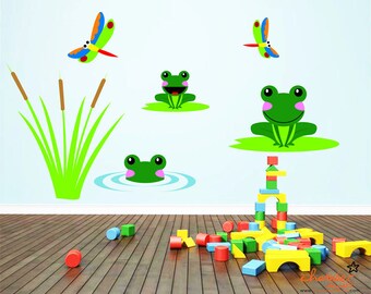 Frog and Dragonfly Pond Theme Wall Decals