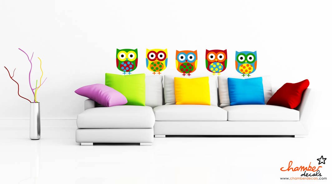 colorful owl decals stickers etsy