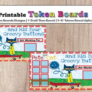 Tablero de fichas de Pete The Cat con opciones de 5, 6 y 10 fichas, 8 fichas, ABA, maestro de educación especial, autismo, BCBA, educación especial