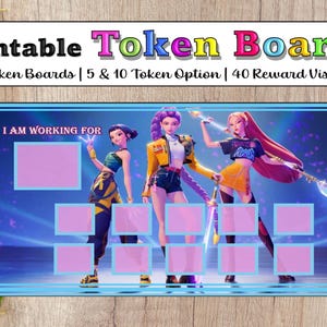 May include: Printable token board with the text "Printable Token Boards". The board features three animated figures and spaces for tokens. The text "I AM WORKING FOR" is also visible.