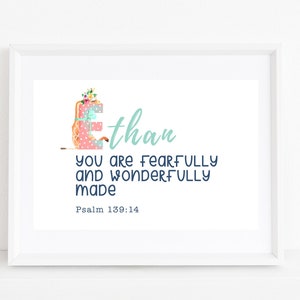 Boy's Room Wall Art Digital Download, Personalized Bible Verse Print, Fearfully and Wonderfully Made Printable Poster