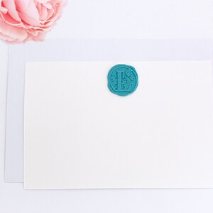 Lakzegelkaarten, set van 4 aangepaste notitiekaarten met lakzegelmonogram, gepersonaliseerde briefkaarten met enveloppen, A6-formaat 4,1 x 5,8 inch