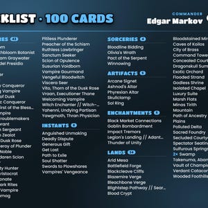 Full decklist of the Edgar Markov · Carnival of Venice commander deck grouped by card type