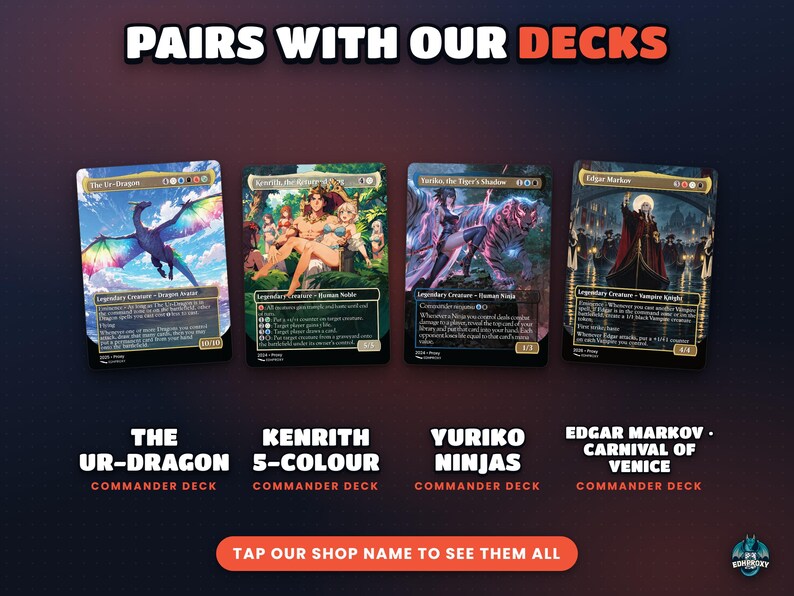 Complete EDHProxy commander decks with original art that pair with this set