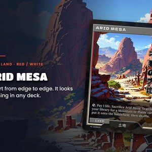 Spotlight: Arid Mesa proxy land card, original art up close, red-white colour pair