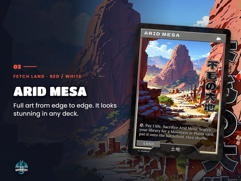 Spotlight: Arid Mesa proxy land card, original art up close, red-white colour pair