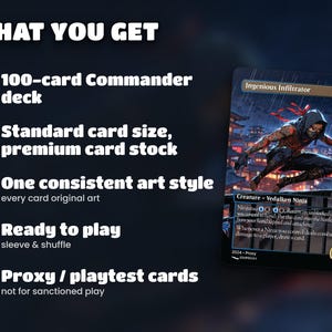 What you get: 100-card Yuriko Ninjas commander deck, original art, standard size, ready to sleeve and play