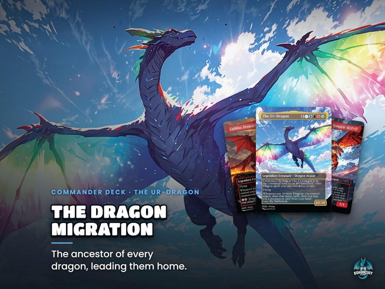 The Dragon Migration: The ancestor of every dragon, leading them home. Story key art for the The Ur-Dragon Commander EDH proxy deck