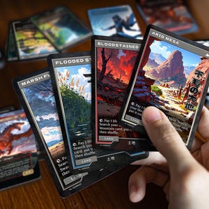 Printed Retro Japanese Fetches cards in hand, showing real card size and finish
