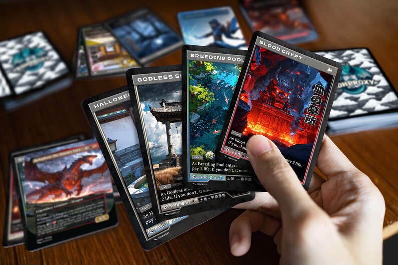 Printed Retro Japanese Shocks cards in hand, showing real card size and finish