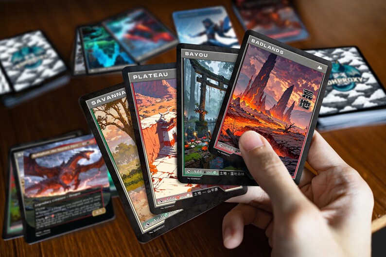 Printed Retro Japanese Duals cards in hand, showing real card size and finish