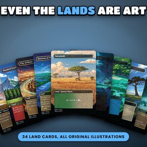 Fan of full-art anime land cards from the The Ur-Dragon Commander EDH proxy deck