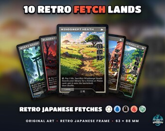 Retro Fetch Lands Proxy Set, 10 Full-Art Custom Land Cards, Vintage Japanese-Style Frame, EDH Commander Playtest Cards