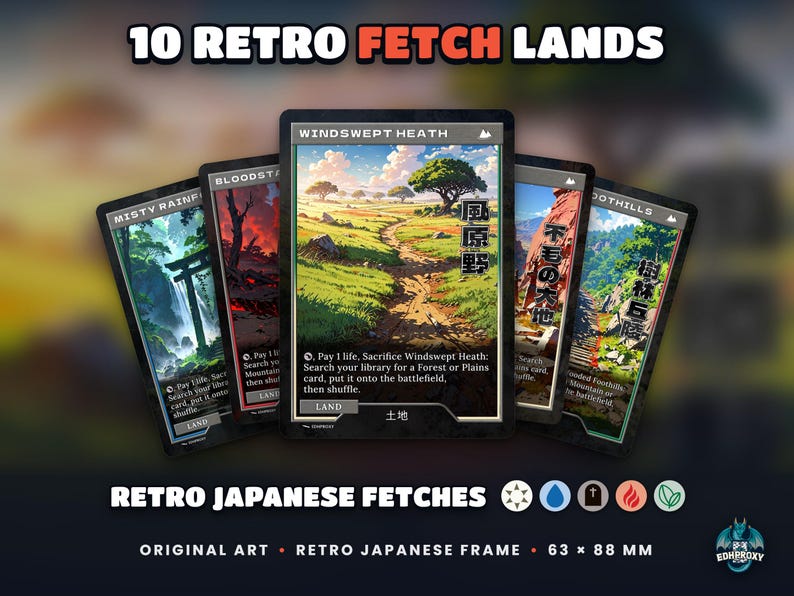 Retro Japanese Fetches: 10 full-art retro Japanese-style proxy land cards for MTG Commander / EDH