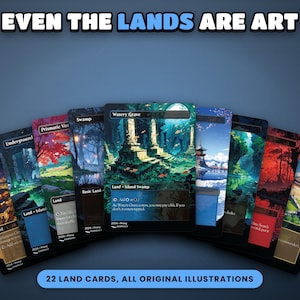 Fan of full-art anime land cards from the Yuriko Ninjas Commander EDH proxy deck