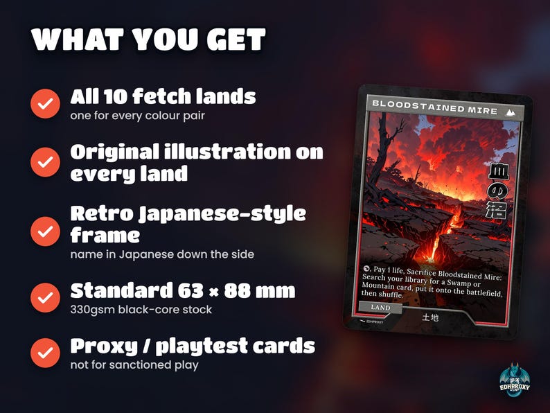 What you get: 10 land cards with original art, standard size, sleeve-ready