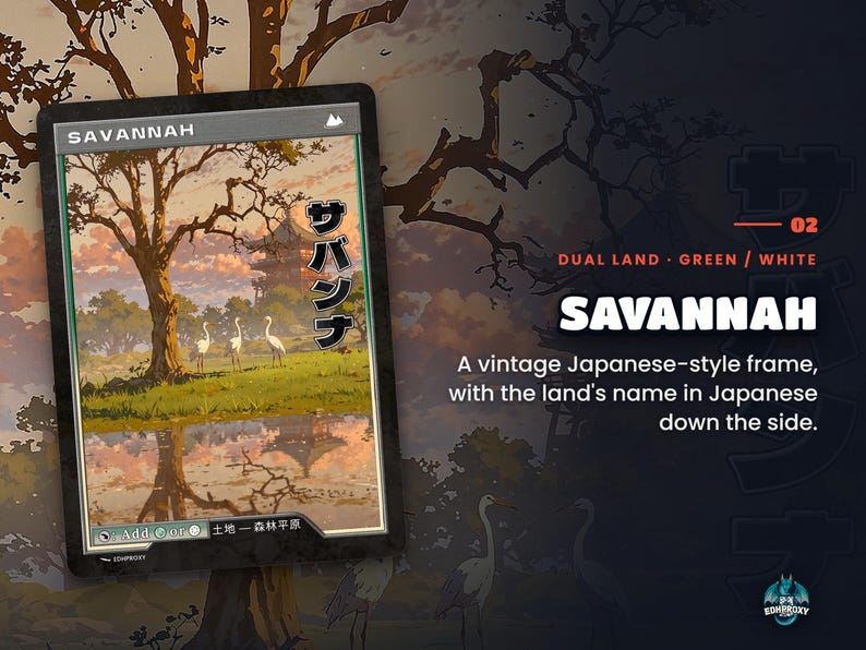 Spotlight: Savannah proxy land card, original art up close, green-white colour pair