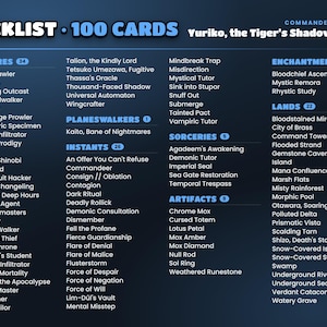 Full decklist of the Yuriko Ninjas commander deck grouped by card type