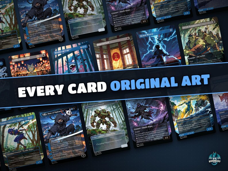 Wall of anime art proxy cards: every card in the Yuriko Ninjas deck has original artwork