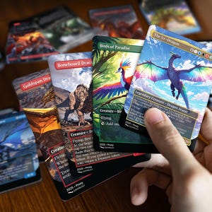 Printed The Ur-Dragon proxy cards in hand, showing real card size, finish and anime artwork