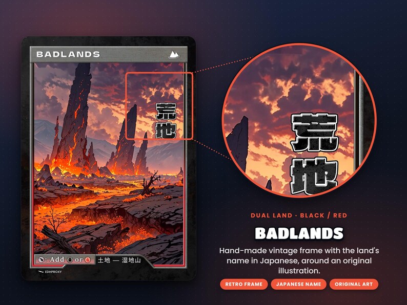 Close-up of the retro Japanese-style frame on the Badlands proxy land