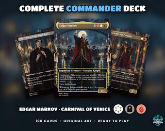 Edgar Markov Commander Deck, Vampire Proxy Cards, 100-Card EDH Deck, Carnival of Venice Original Art, Ready to Play