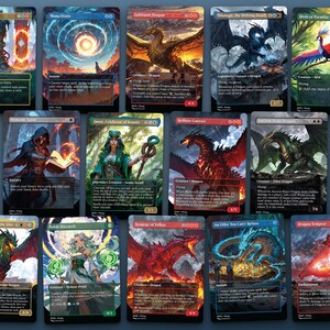 Spread of 14 anime proxy cards from the The Ur-Dragon Commander EDH proxy deck