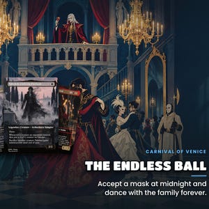 Carnival of Venice: Accept a mask at midnight and dance with the family forever. Story key art for the Edgar Markov · Carnival of Venice Commander EDH proxy deck
