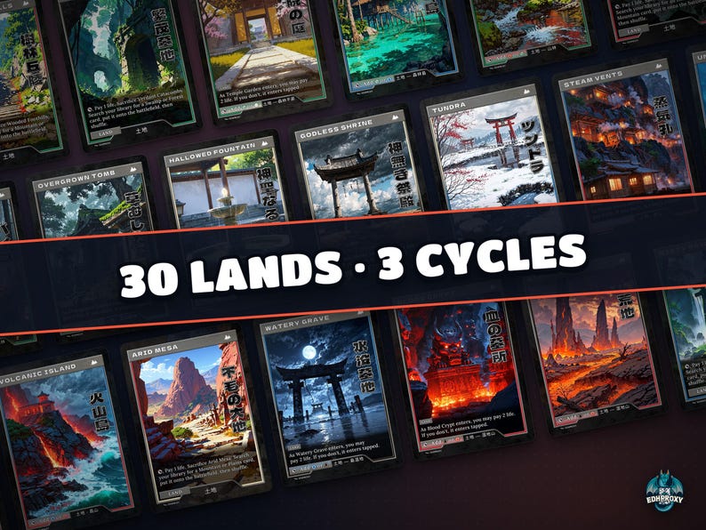 All 30 retro Japanese proxy lands: duals, fetches and shocks with original full art