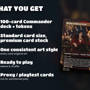 What you get: 100-card Edgar Markov · Carnival of Venice commander deck, original art, standard size, ready to sleeve and play