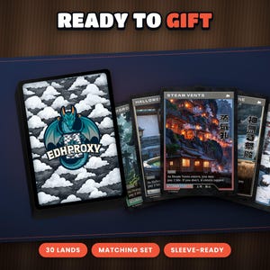 The Retro Japanese Lands as a gift for a Commander player, card stack with the EDHProxy back