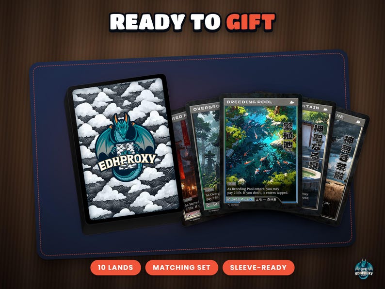 The Retro Japanese Shocks as a gift for a Commander player, card stack with the EDHProxy back