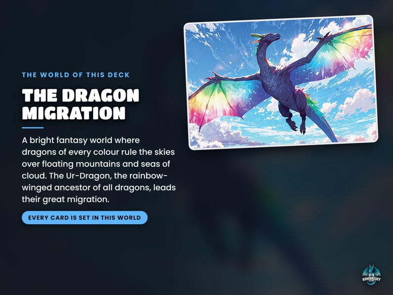 The world of the The Ur-Dragon deck, The Dragon Migration: story key art and the setting every card illustration shares