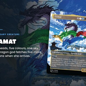 Card spotlight: Tiamat from the The Ur-Dragon Commander EDH proxy deck, full-art anime illustration up close