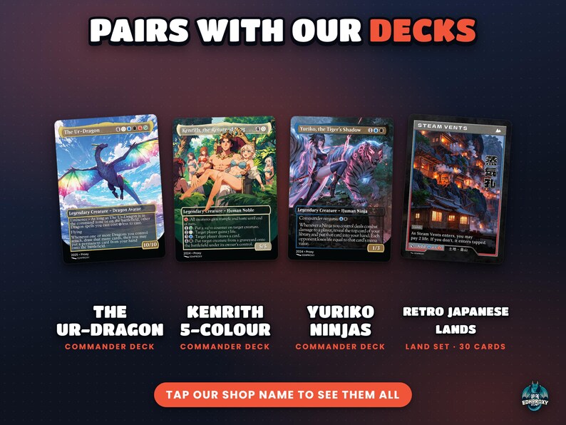 Complete EDHProxy commander decks with original art that pair with this set