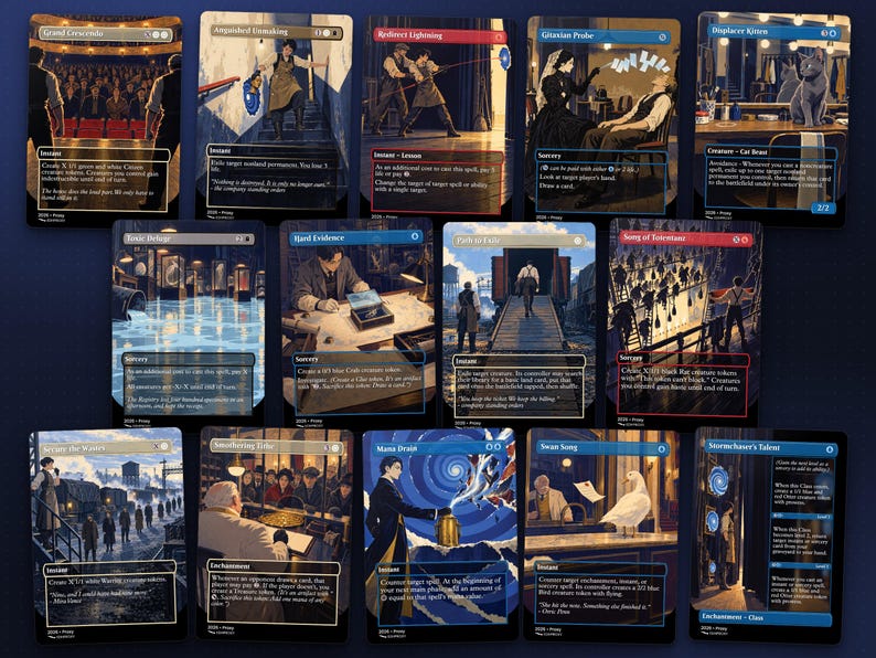 More illustrated proxy cards from the Jace, Multiverse Architect · The Great Transposition Show MTG commander deck